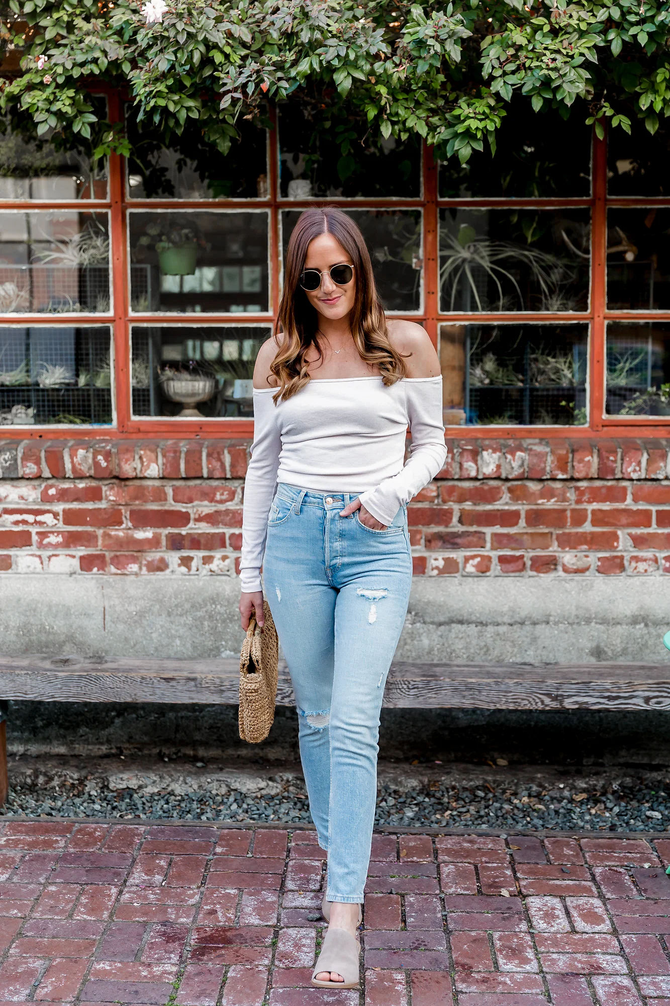Off shoulder shop top and jeans